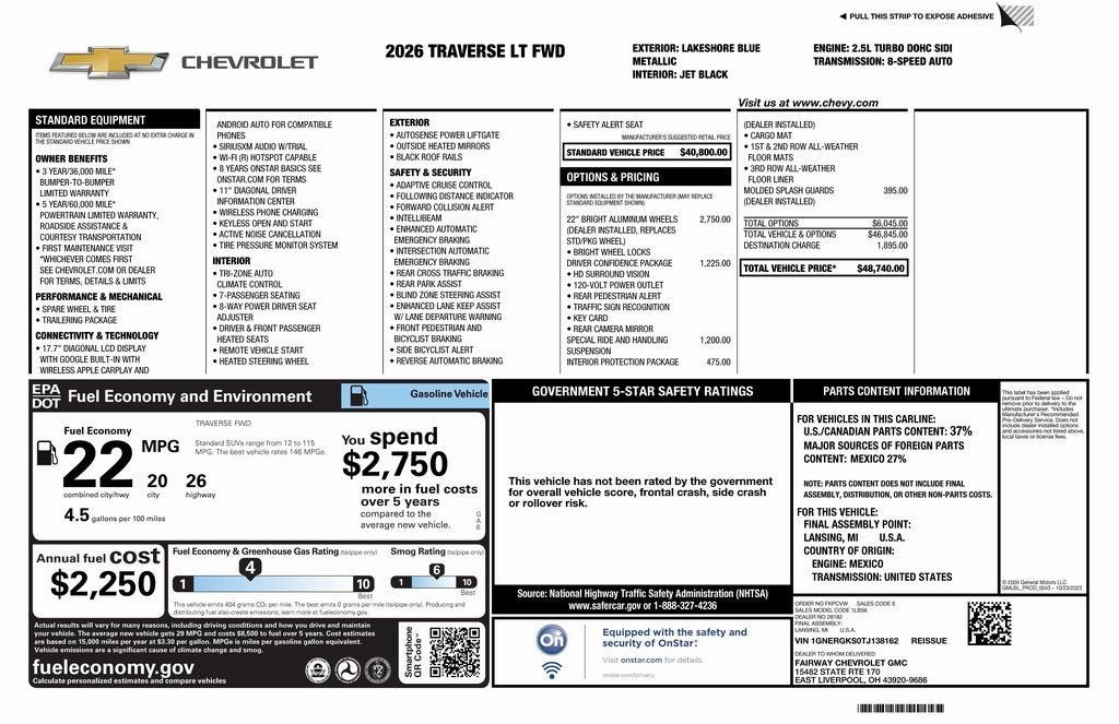 2026 Chevrolet Traverse — interior view