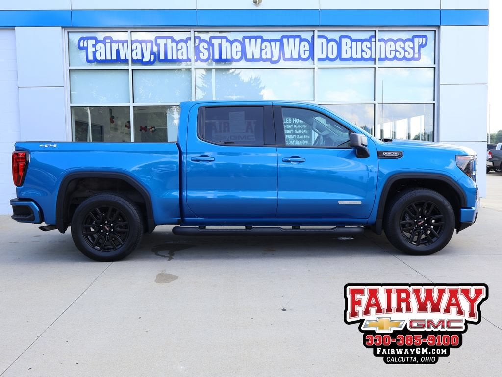 2023 GMC Sierra 1500 Elevation in Dynamic Blue Metallic — front three-quarter view