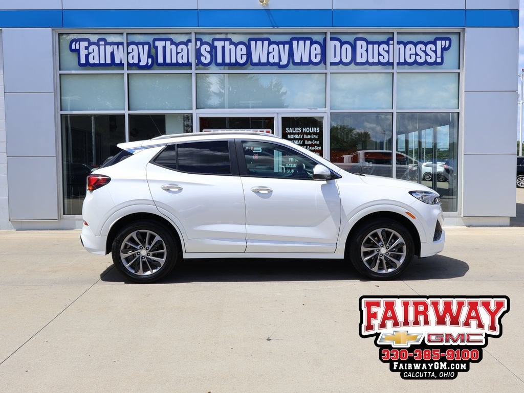 2023 Buick Encore GX Select in White Frost Tricoat — front three-quarter view